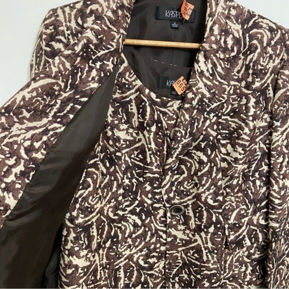 Kasper Pure Silk 2-Piece Blazer  Camisole Brown Black Cream Abstract Size US 8 - Picture 7 of 16